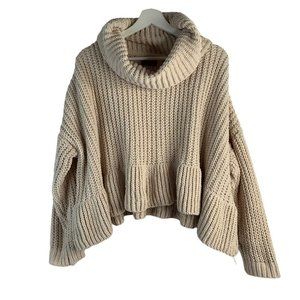 POL Crop Chunky Knit Turtleneck Oversized Pullover Beige Babydoll Sweater Size M